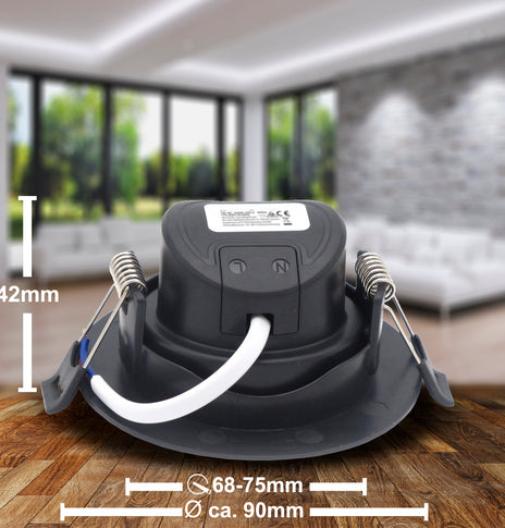 MERA LED 7W Einbaustrahler 230V Schwarz rund ultra flach Einbau Spots Leuchte Anwendungsbeispiele Rückansicht