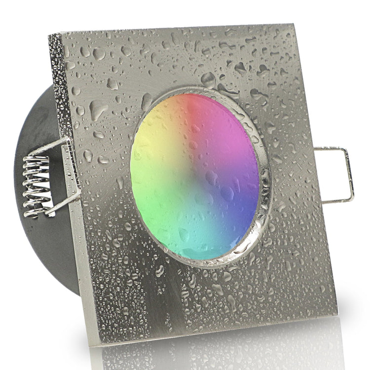 LED Bad Einbaustrahler 230V Aqua Base IP65 GU10 Smart 4,7W RGBW - Edelstahl gebürstet eckig
