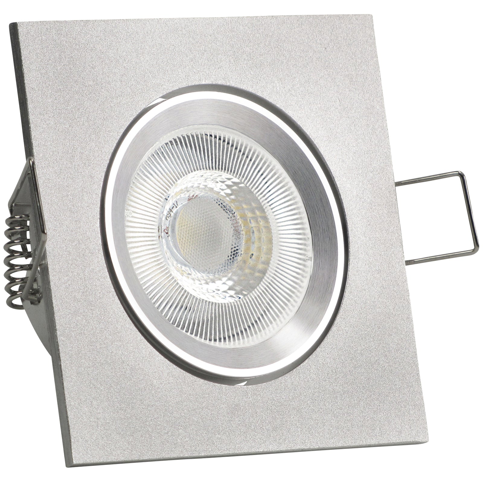 LED Einbaustrahler 230V Set Canto GU10 7W CRI 95+ Silber Alu, eckig, nicht geschwenkt