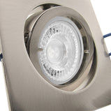 LED Einbaustrahler 230V Carree mit GU10 7W stufenlos dimmbar - Edelstahl gebürstet eckig schwenkbar 