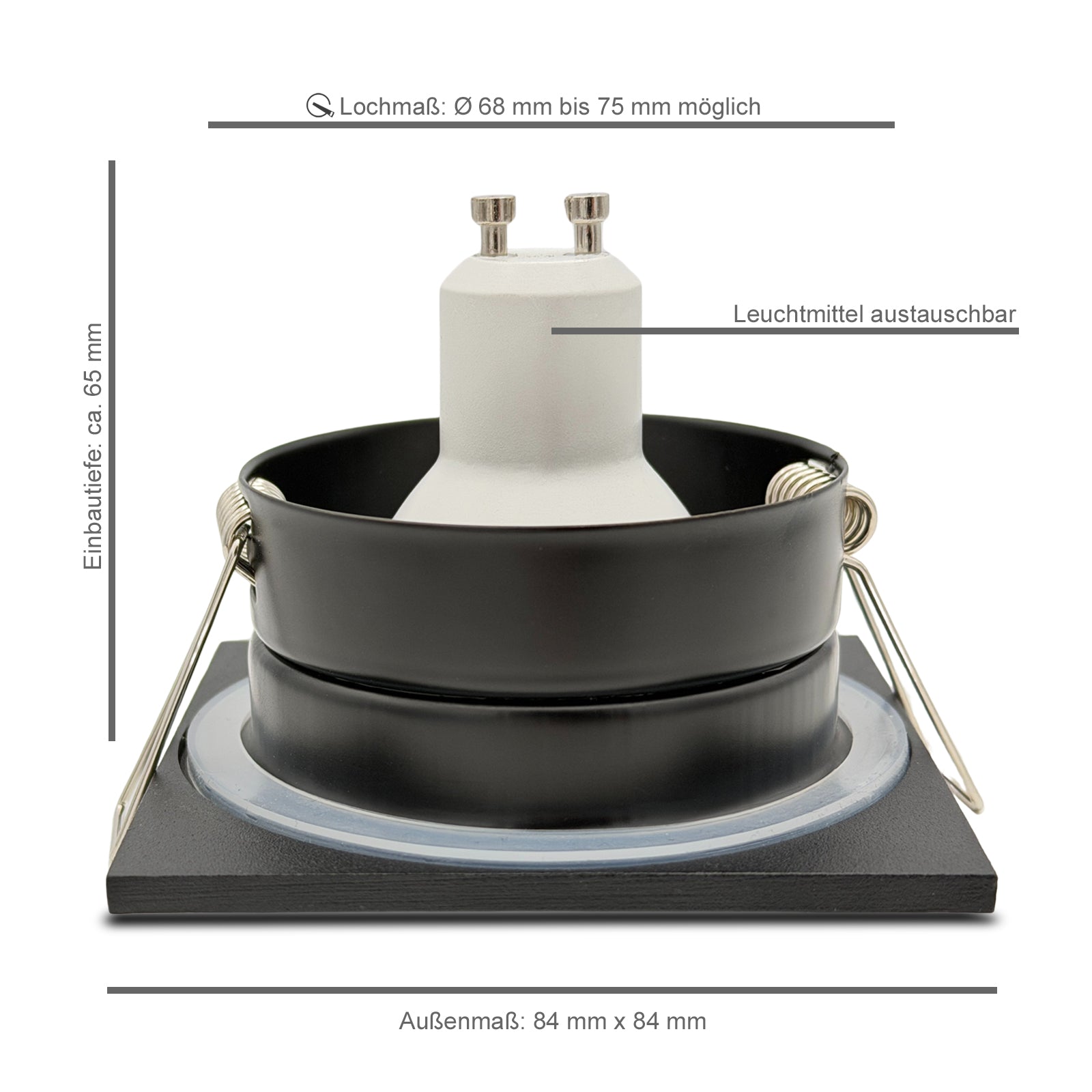 Einbaustrahler IP65 V2 Abmessungen mit GU10