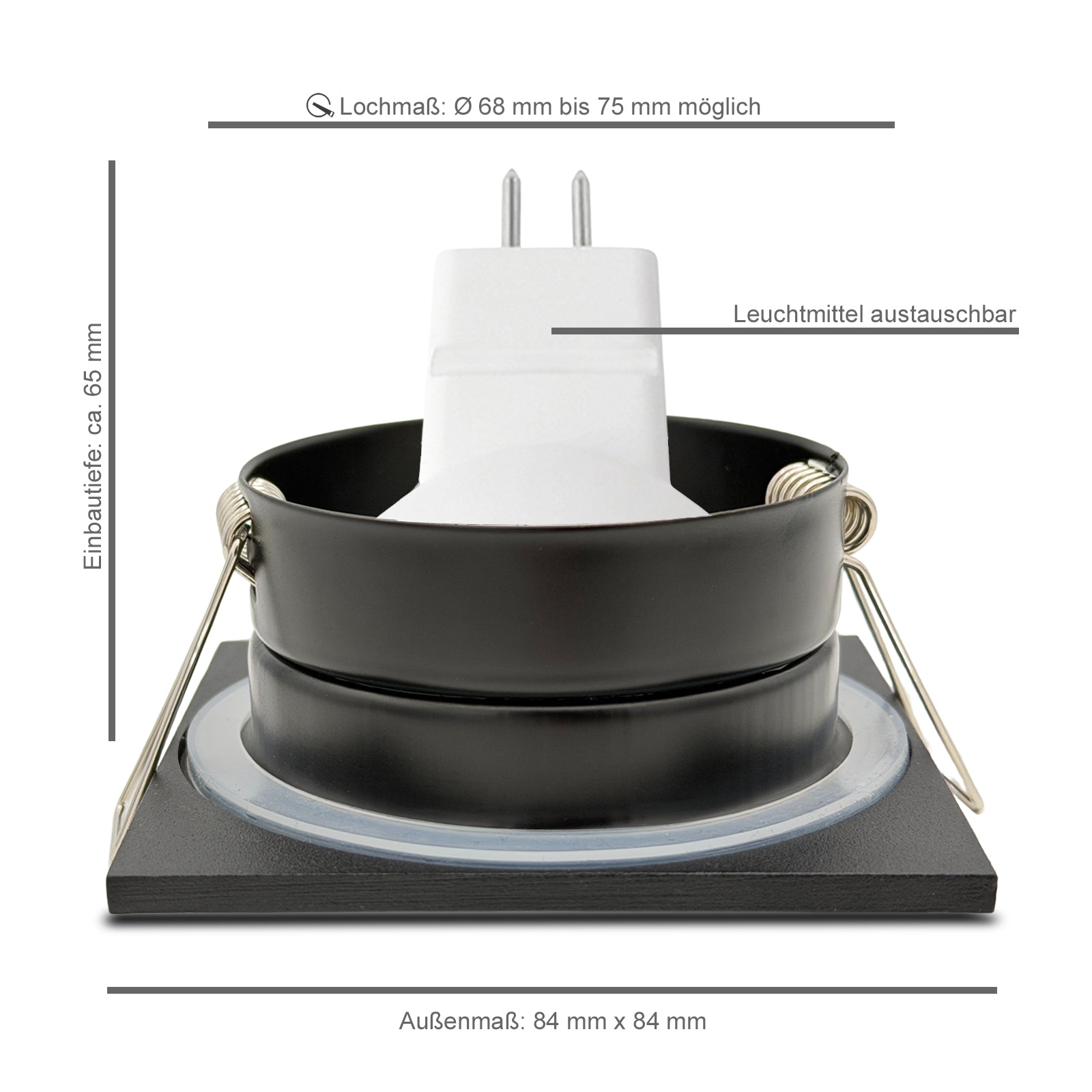 Abmessungen für Einbaustrahler IP65 V2 eckig mit 12V GU5.3 LED 
