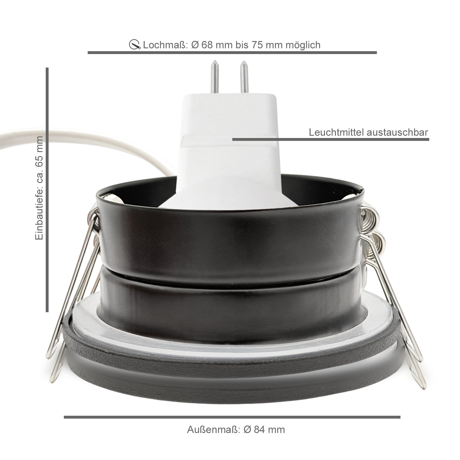 Abmessungen für Einbaustrahler IP65 V2 rund mit 12V GU5.3 LED 