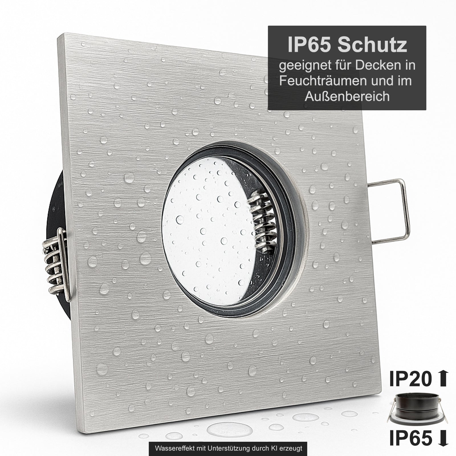 Einbaustrahler IP65 V2 Alu gebürstet eckig ohne Leuchtmittel mit Wassereffekt