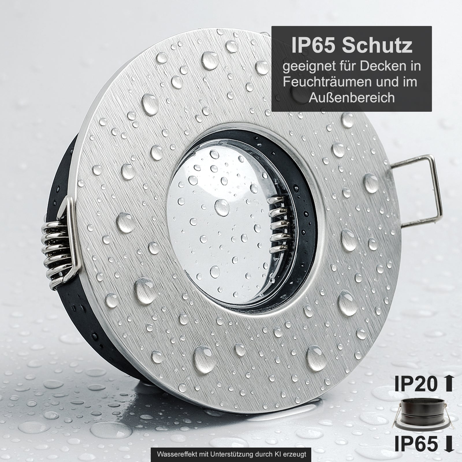 Einbaustrahler IP65 V2 Alu gebürstet rund ohne Leuchtmittel mit Wassereffekt