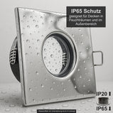 Einbaustrahler IP65 V2 Chrom eckig ohne Leuchtmittel mit Wassereffekt