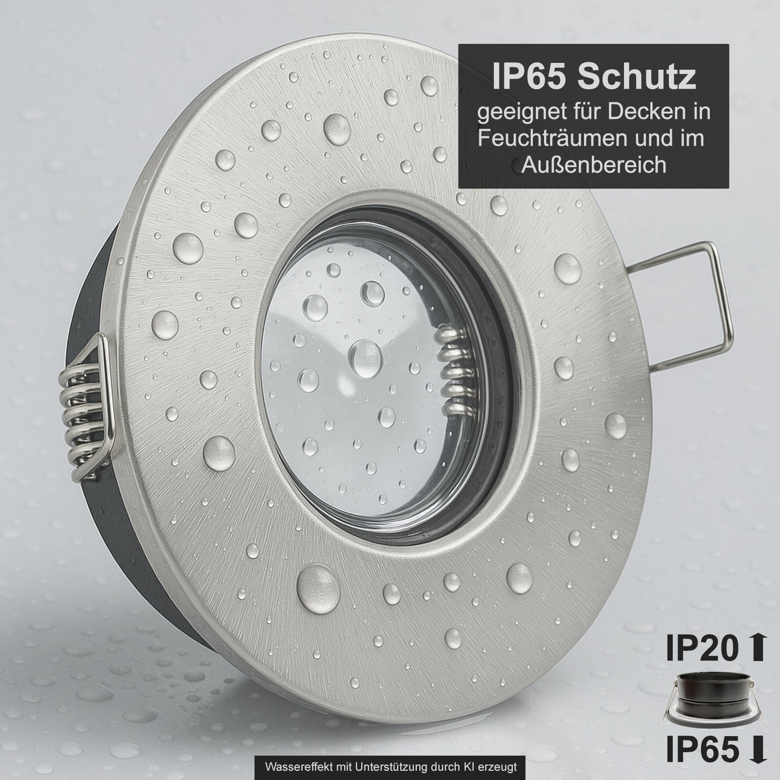 Einbaustrahler IP65 V2 Edelstahl gebürstet rund ohne Leuchtmittel mit Wassereffekt