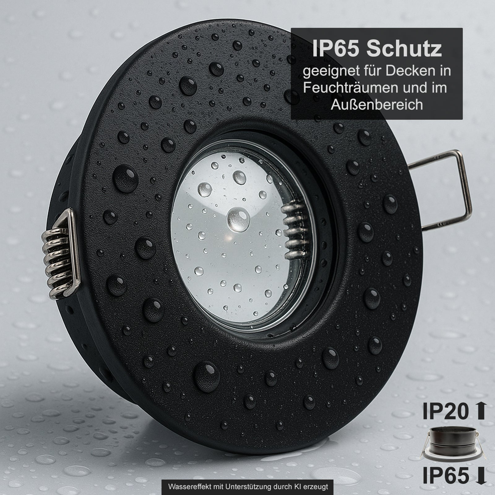 Einbaustrahler IP65 V2 Schwarz rund ohne Leuchtmittel mit Wassereffekt