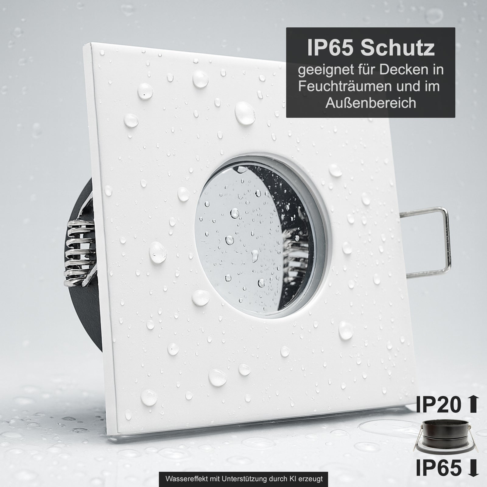 Einbaustrahler IP65 V2 Weiß eckig ohne Leuchtmittel mit Wassereffekt
