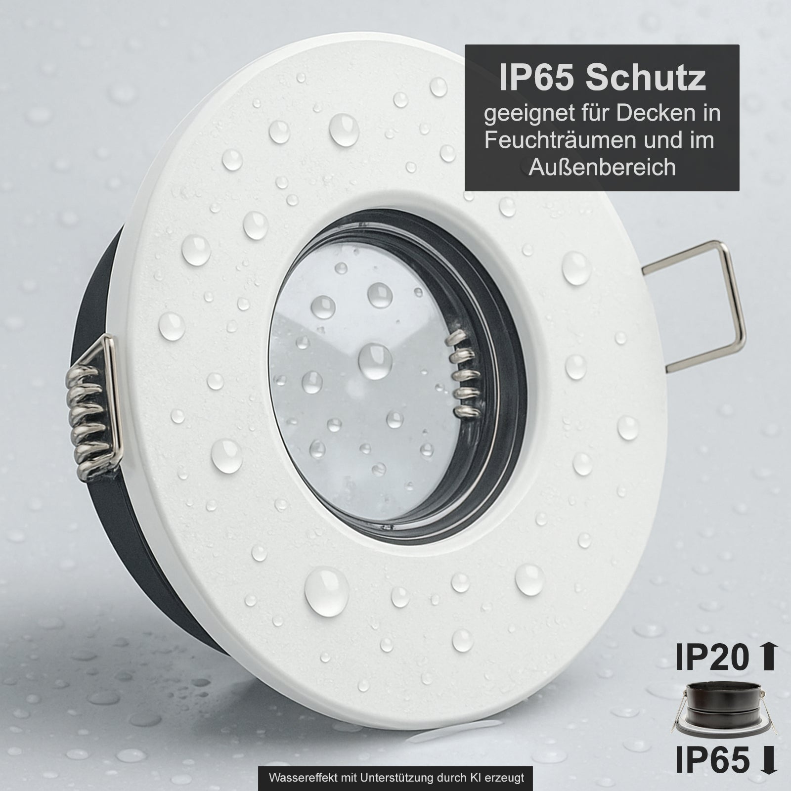 Einbaustrahler IP65 V2 Weiß rund ohne Leuchtmittel mit Wassereffekt
