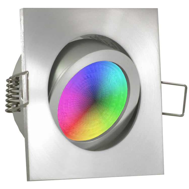LED Einbaustrahler 230V Lucido GU10 Smart 4,7W RGBW - Silber Alu eckig schwenkbar 