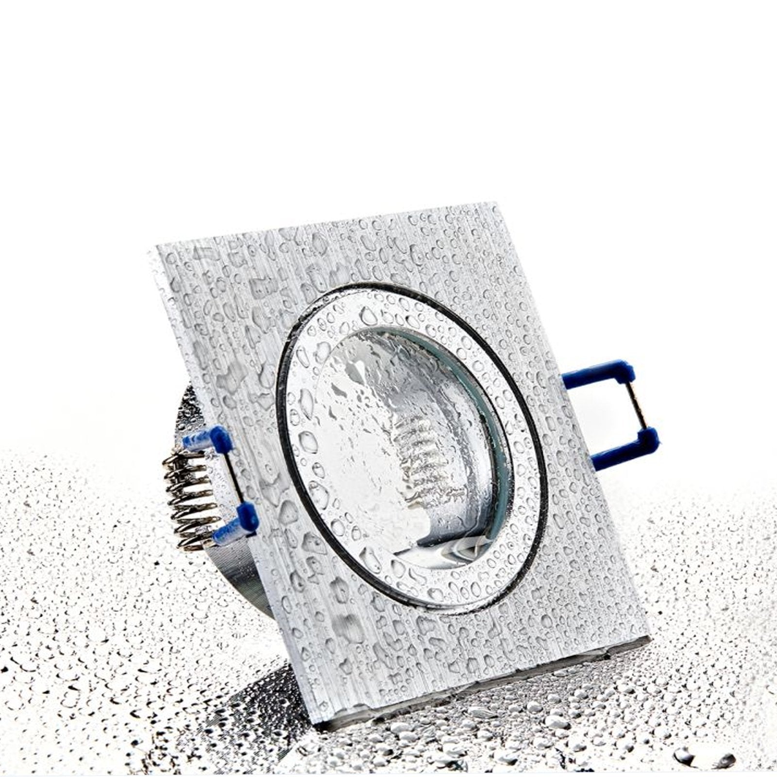 LED Bad Einbaustrahler 230V Mare IP44 mit GU10 7W stufenlos dimmbar - Silber Alu eckig