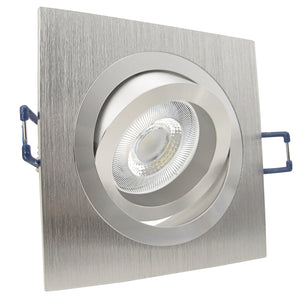 LED Einbaustrahler 230V Set Noble GU10 7W CRI 95+ Silber Alu, eckig, geschwenkt