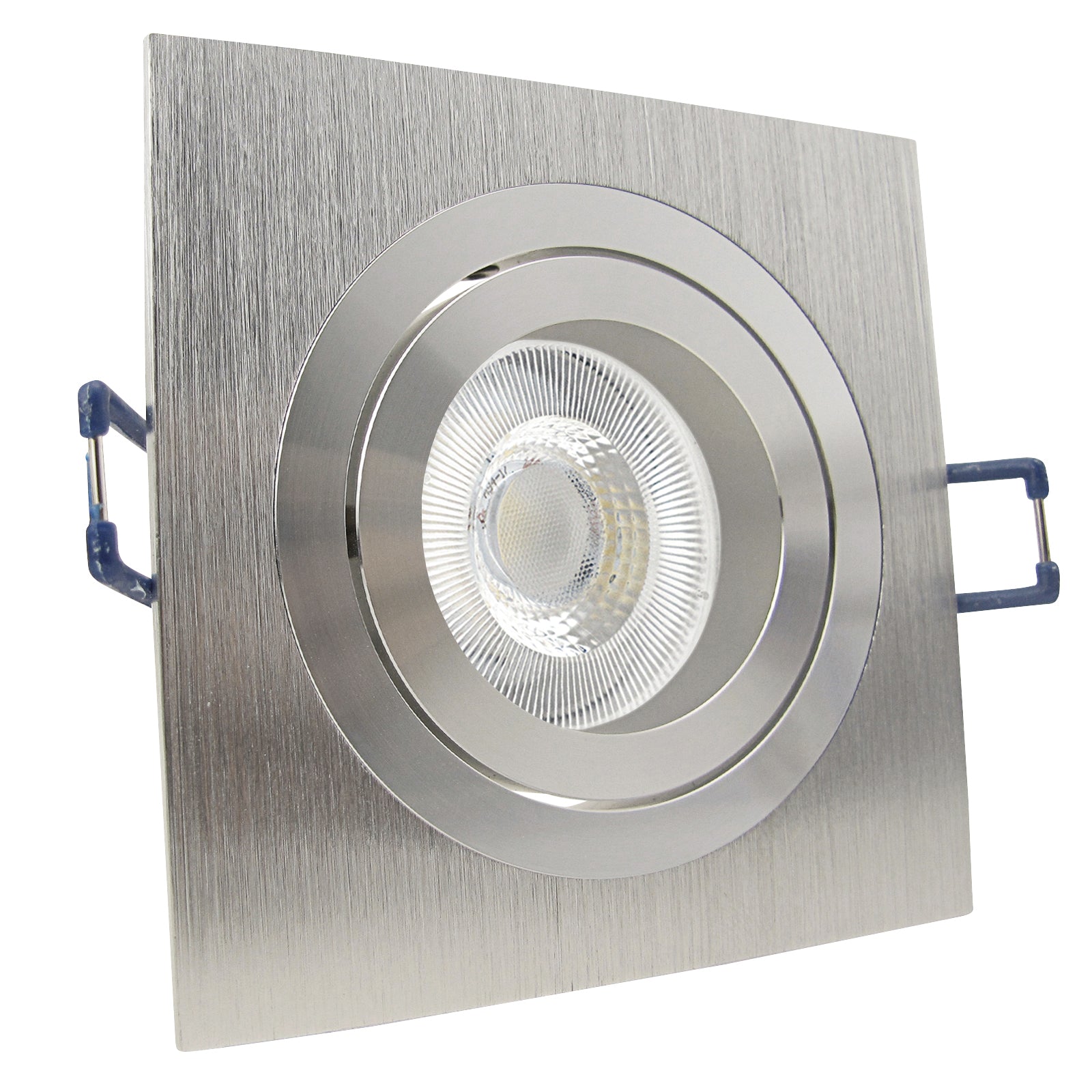 LED Einbaustrahler 230V Set Noble GU10 7W CRI 95+ Silber Alu, eckig, nicht geschwenkt