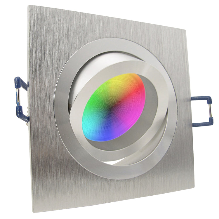LED Einbaustrahler 230V Noble GU10 Smart 4,7W RGBW - Alu Silber eckig schwenkbar 