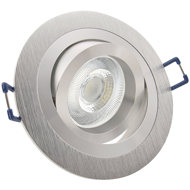 LED Einbaustrahler 230V Set Noble GU10 7W CRI 95+ Silber Alu, rund,  geschwenkt