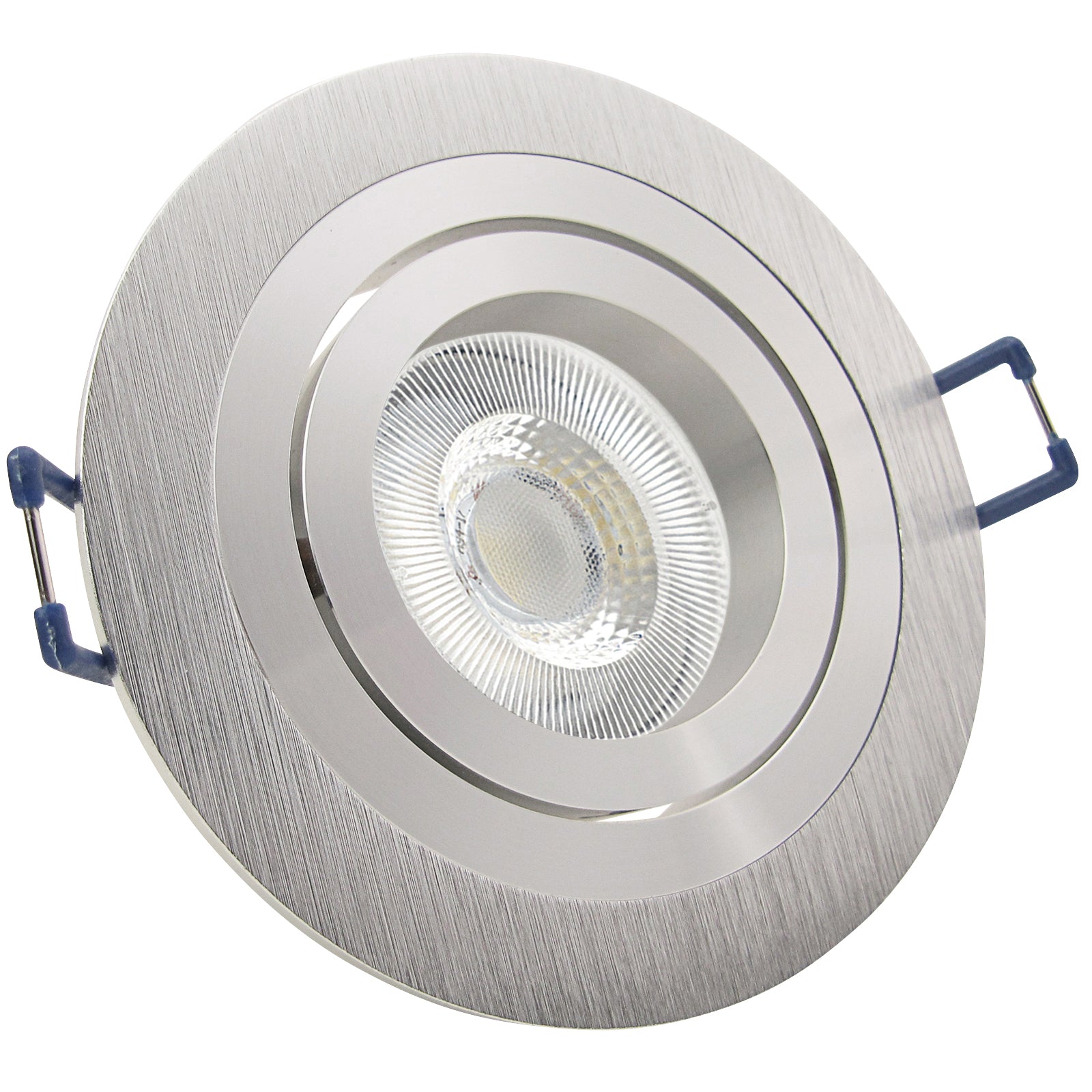 LED Einbaustrahler 230V Set Noble GU10 7W CRI 95+ Silber Alu, rund, nicht geschwenkt