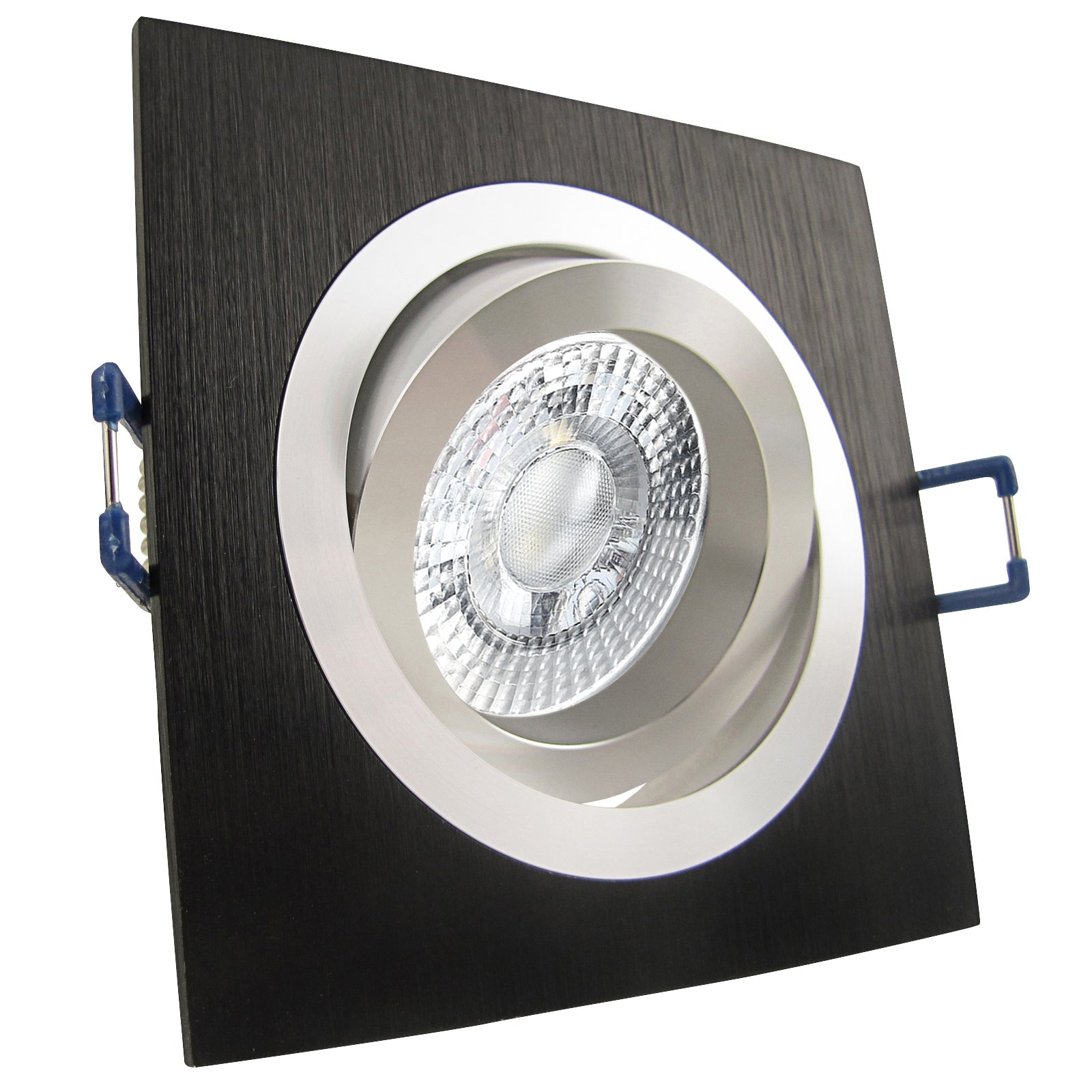 LED Einbaustrahler 230V Noble mit GU10 7W stufenlos dimmbar - Schwarz eckig schwenkbar 