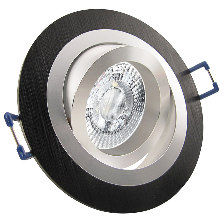 LED Einbaustrahler 230V Noble mit GU10 7W stufenlos dimmbar - Schwarz rund schwenkbar 