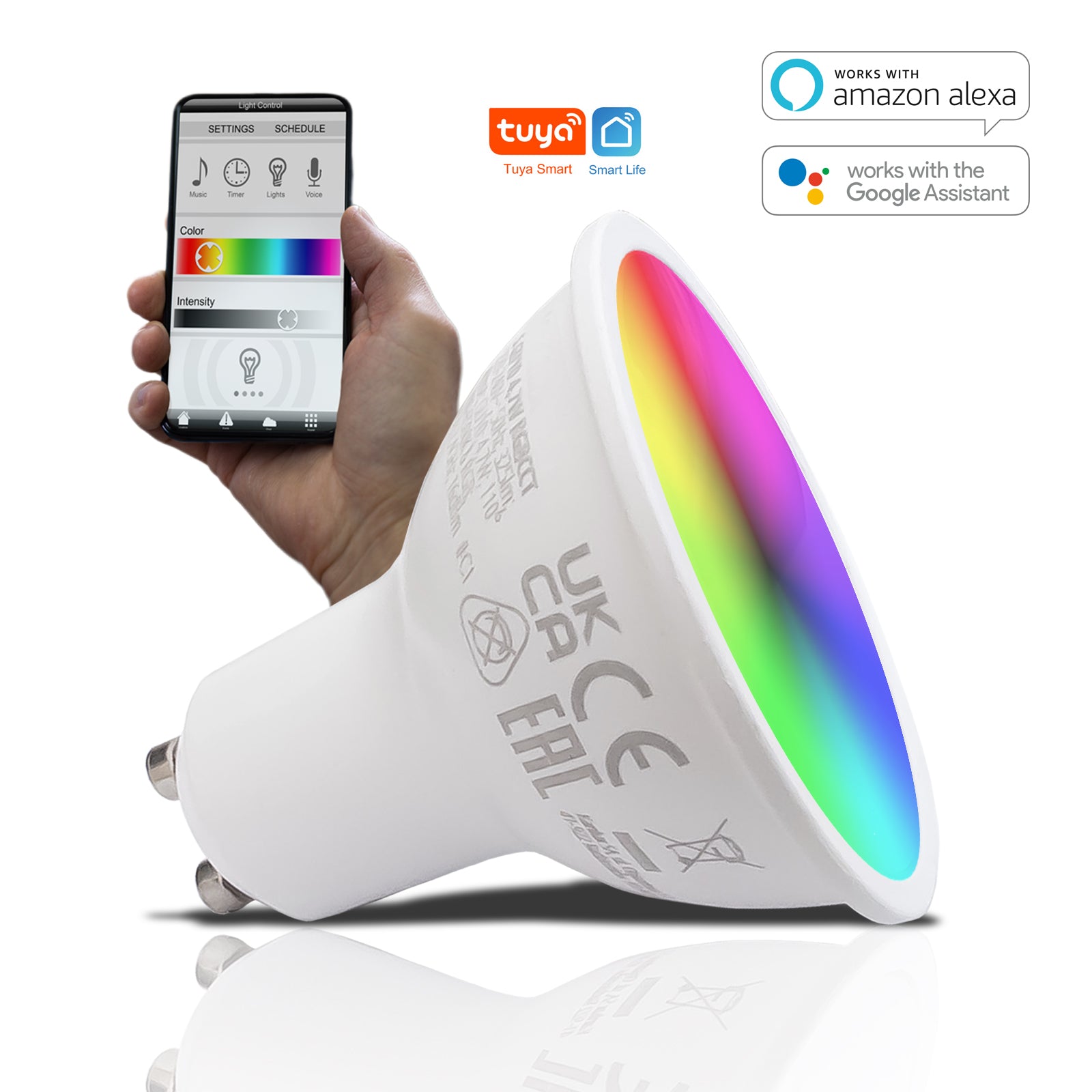 Smart LED RGBW CCT Leuchtmittel 230V GU10 5W dimmbar 110° 400lm 2700k bis 6500k