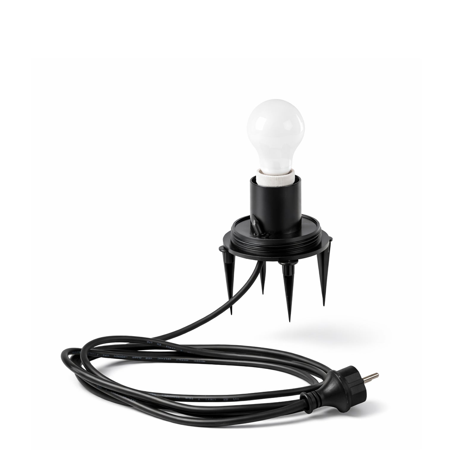 LED Kugelleuchte Stone Darstellung Bodenplatte mit E27 Fassung und Anschlusskabel mit Netzstecker