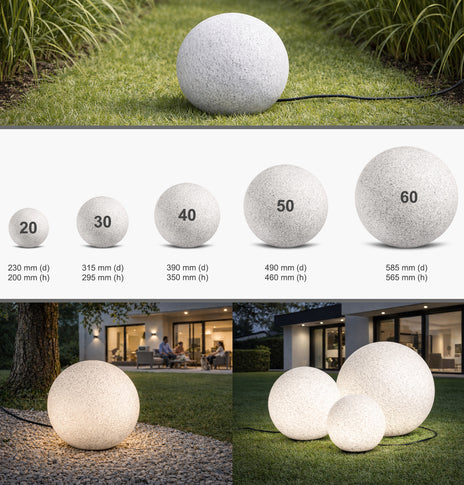 LED Kugelleuchte Stone Darstellung Bodenplatte mit E27 Fassung und Anschlusskabel mit Netzstecker