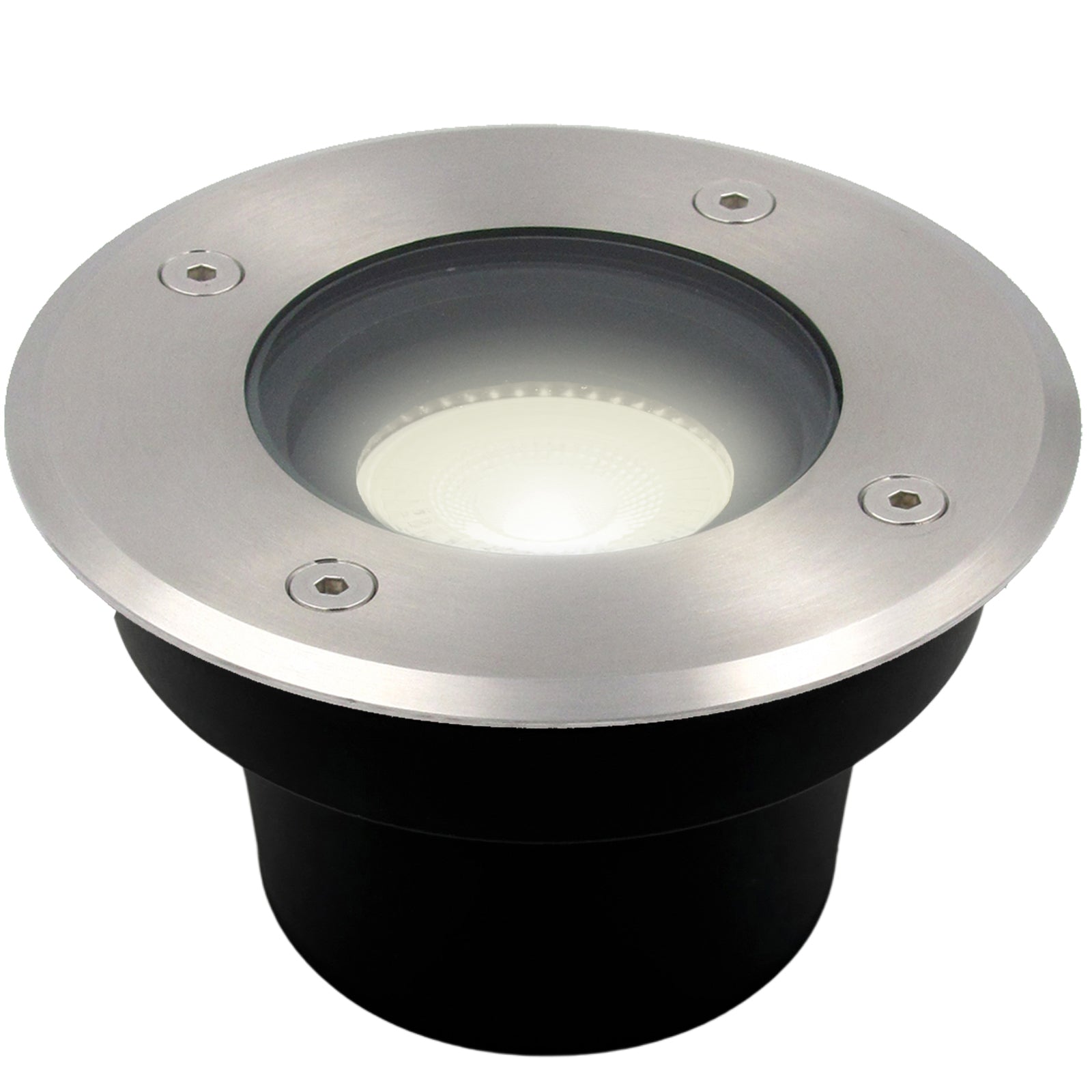 Bodeneinbauleuchte Tierra IP67 flach Silber rund 1-flammig mit Licht