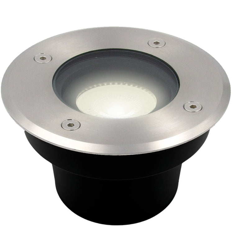 Bodeneinbauleuchte Tierra IP67 flach Silber rund 1-flammig mit Licht