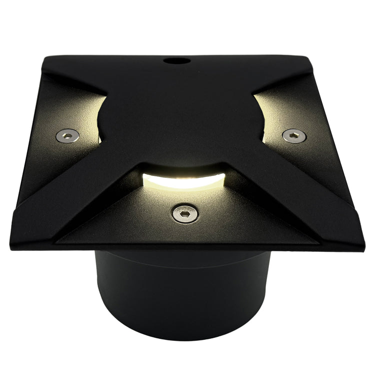 Bodeneinbauleuchte Tierra IP67 flach Schwarz eckig 3-flammig mit Licht