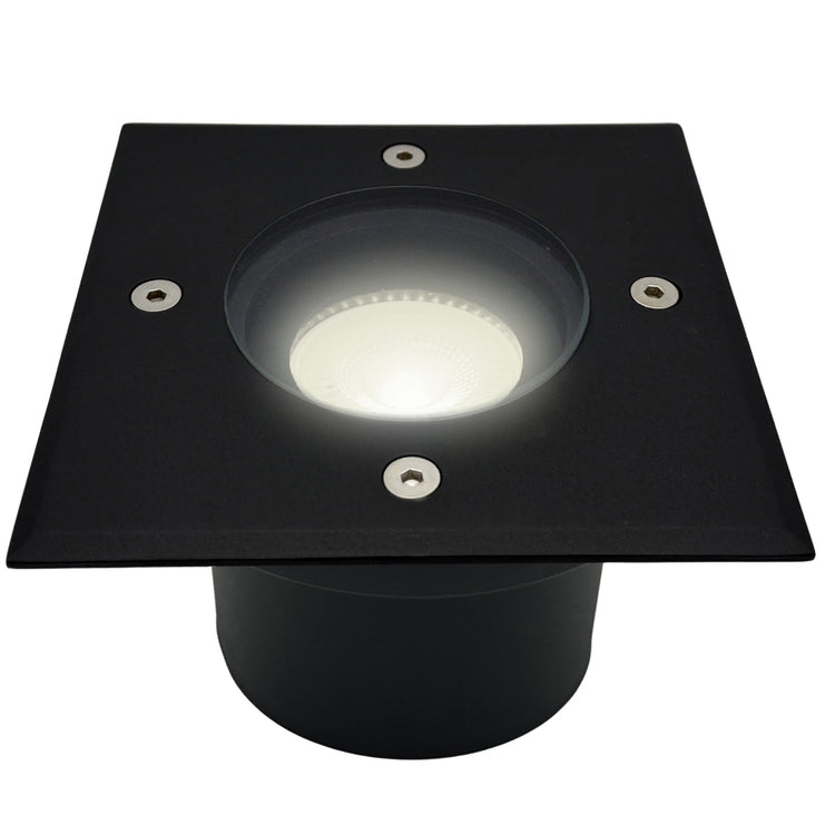 Bodeneinbauleuchte Tierra IP67 flach Schwarz eckig 1-flammig mit Licht