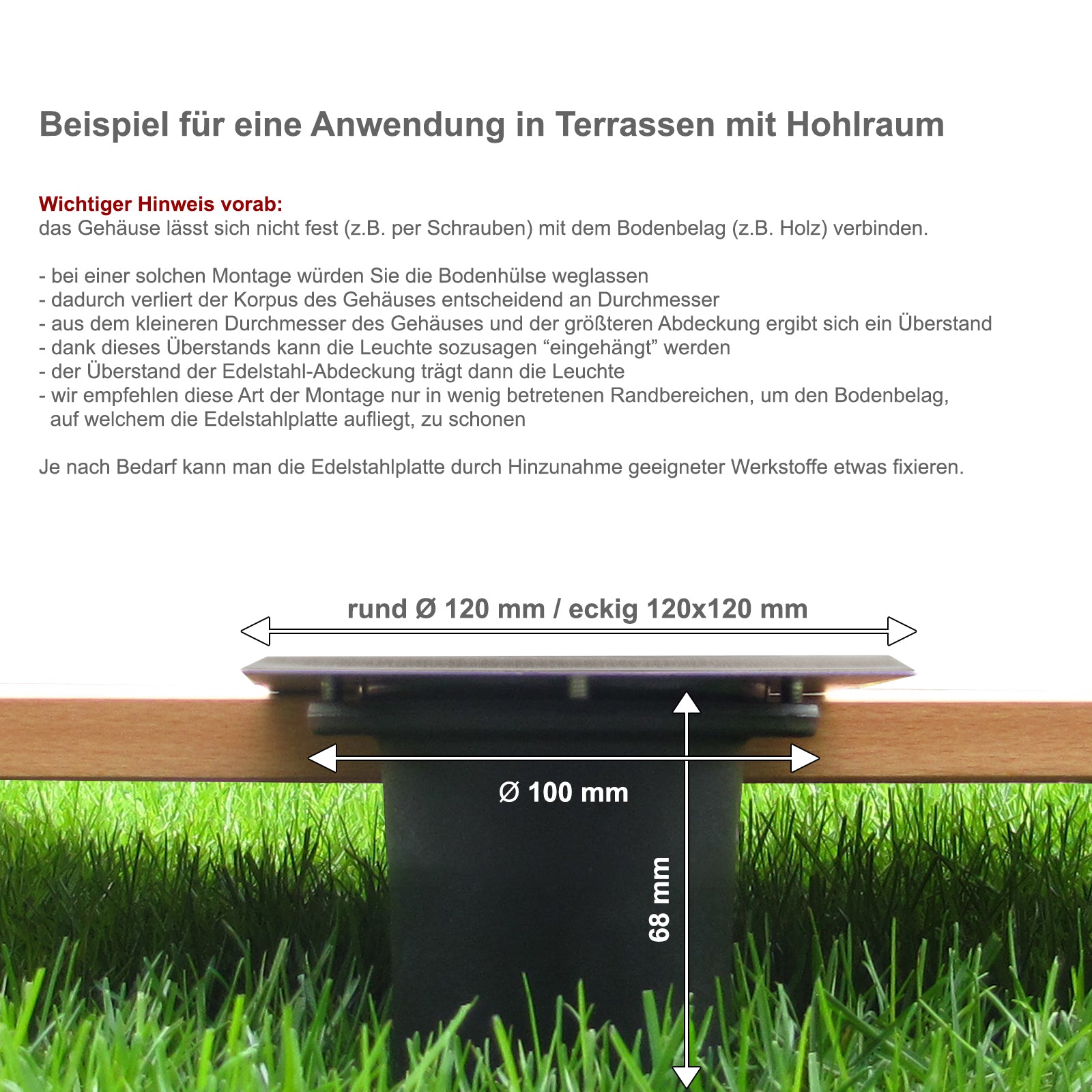Bodeneinbauleuchte Tierra IP67 flach Einsatz in Hohlraumterrassen