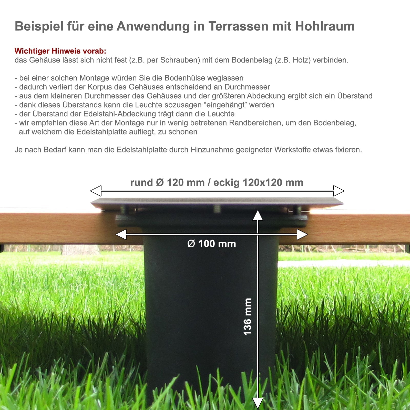 Bodeneinbaustrahler Tierra IP67 Beispiel Terrasseneinbau