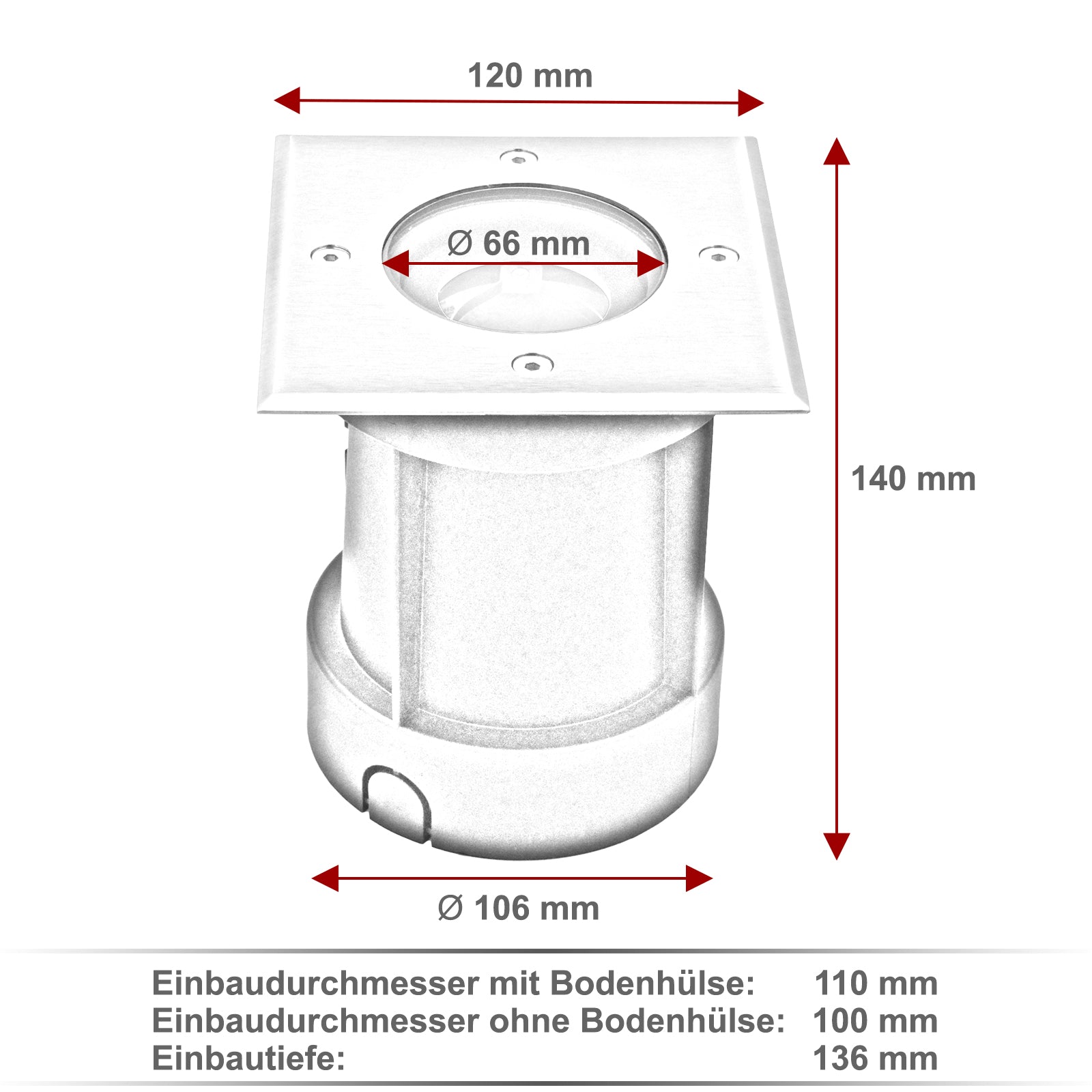 Bodeneinbaustrahler Tierra IP67 Skizze eckig