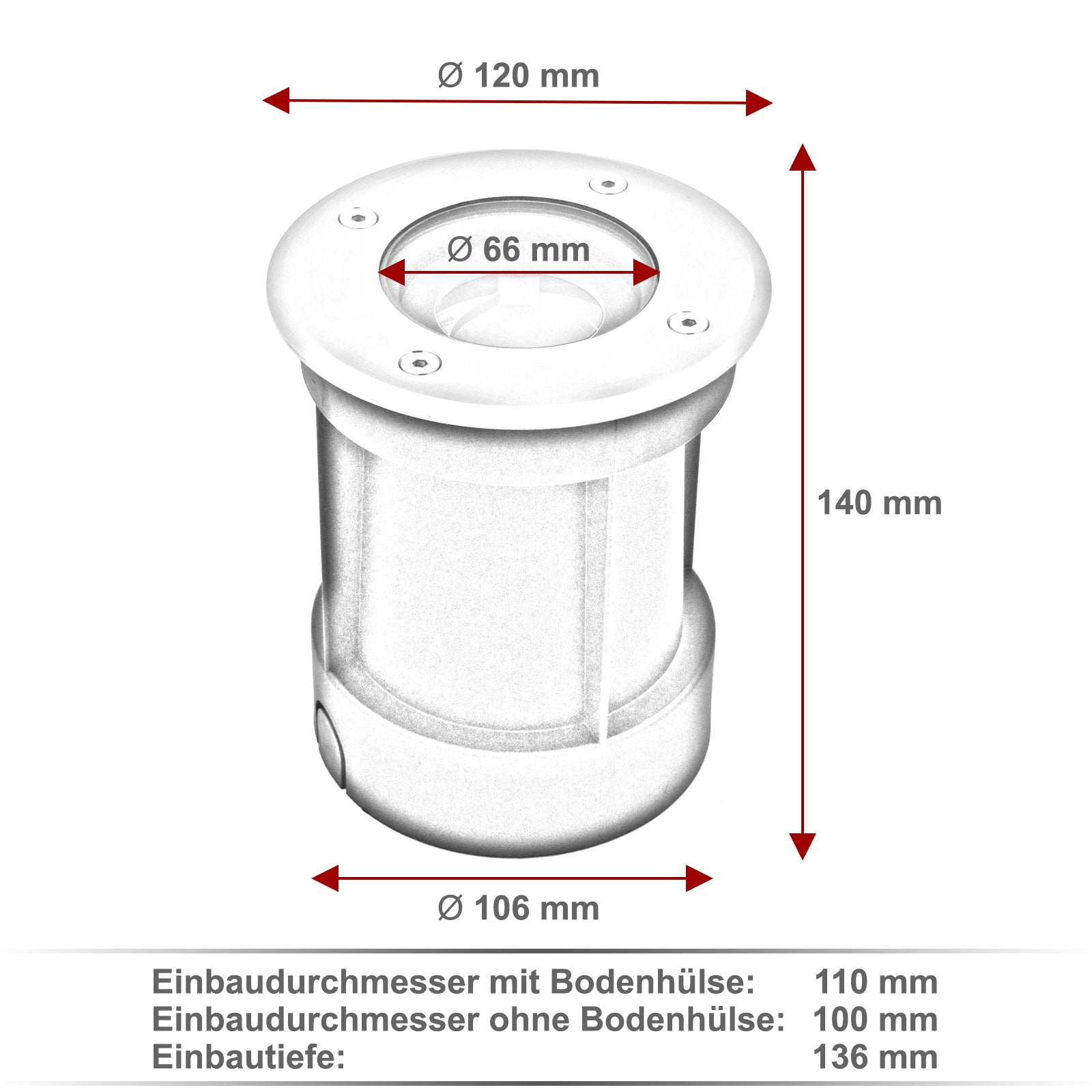 Bodeneinbaustrahler Tierra IP67 Skizze rund