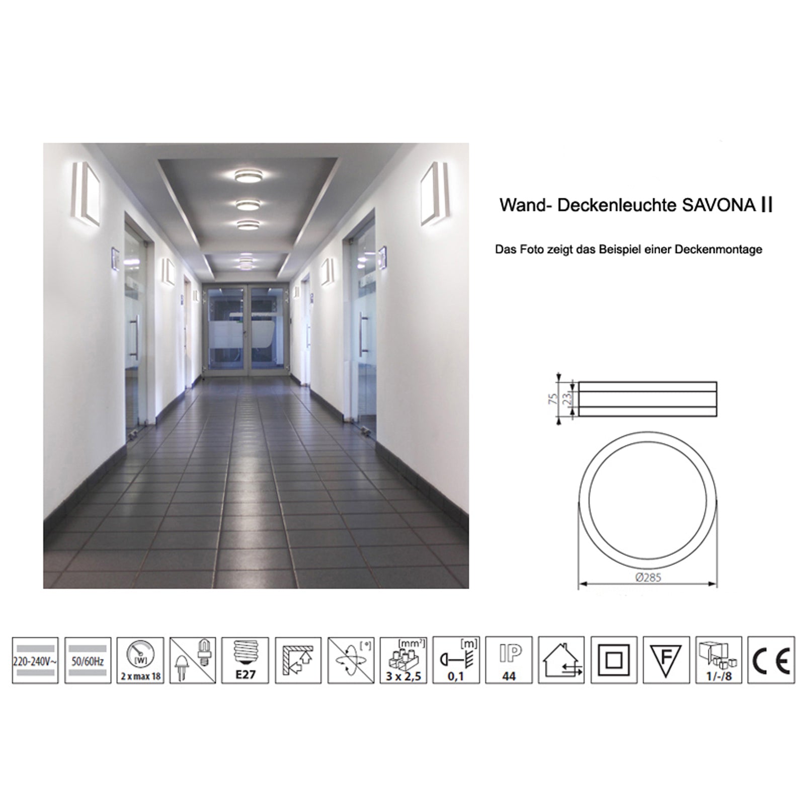 LED IP44 Wandleuchte Deckenleuchte 230V E27 Wandlampe Deckenlampe SAVONA rund Anwendungsbeispiel