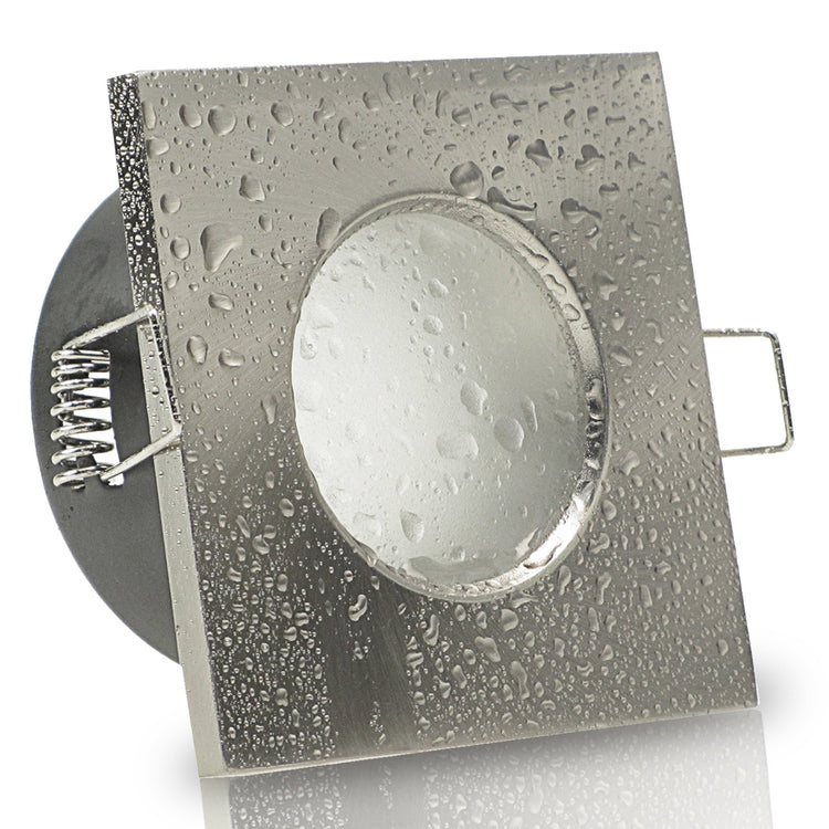 LED Bad Einbaustrahler 230V Aqua Base IP65 für Feuchtraum GU10 4W Spot - Edelstahl gebürstet, eckig