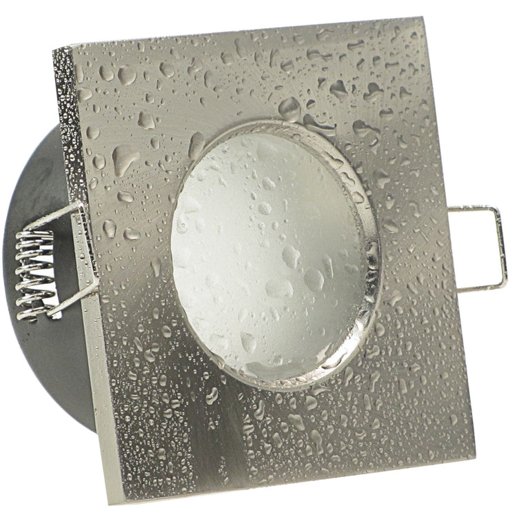 LED Bad Einbaustrahler 230V Aqua Base IP65 für Feuchtraum GU10 6W Spot - Edelstahl gebürstet, eckig