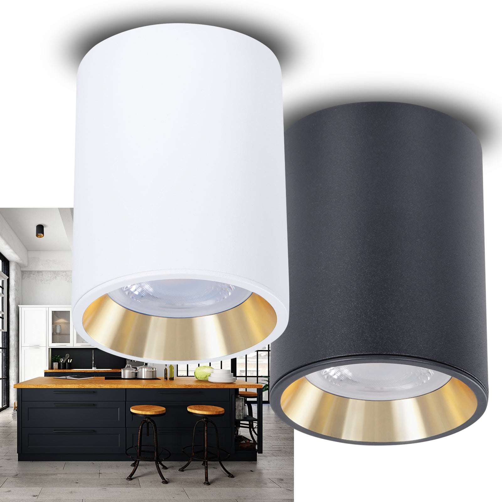 Aufbaustrahler Aufputz Leuchte 230V für LED 100mm MILO GU10 rund Schwarz ohne Leuchtmittel