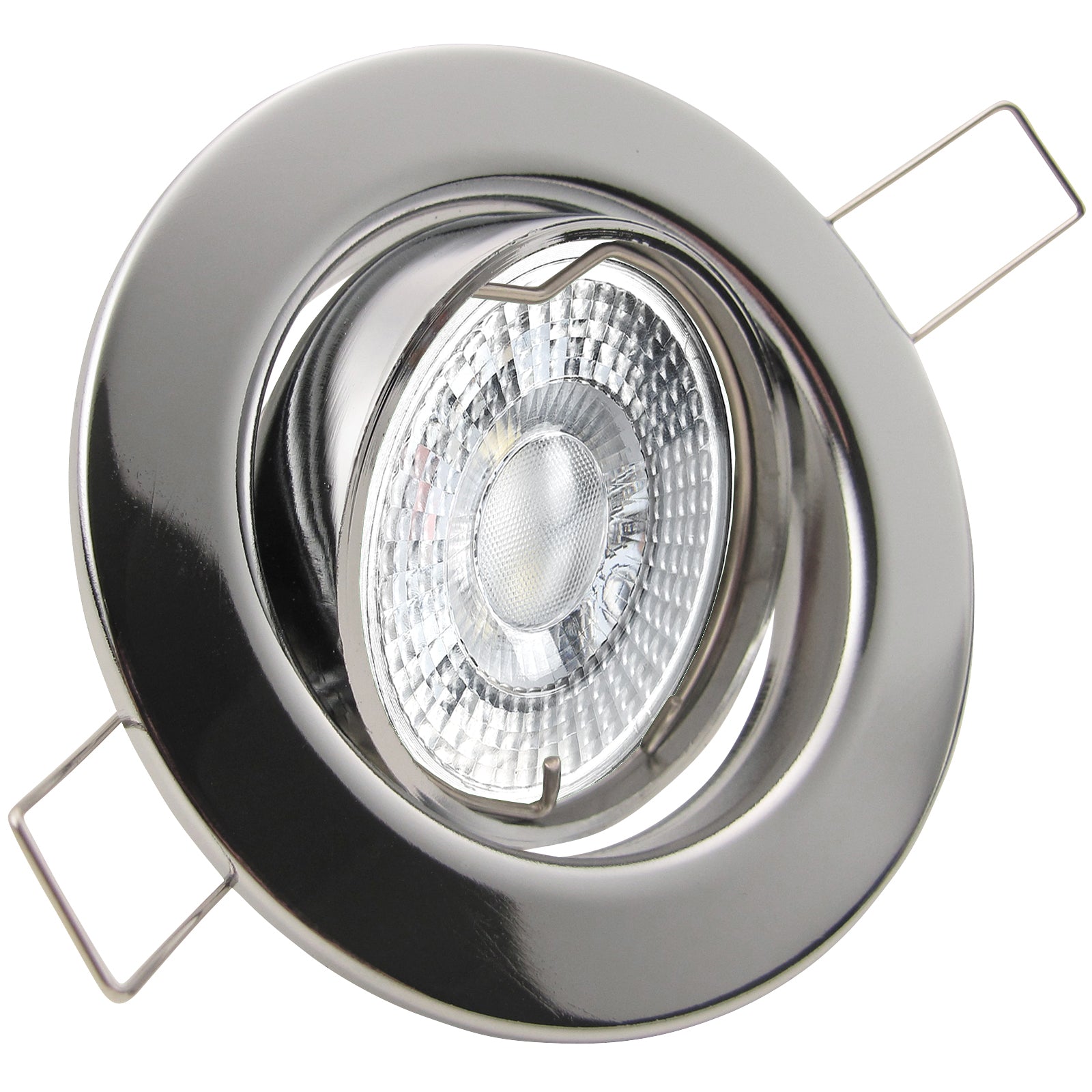 LED Einbaustrahler 230V Decora mit GU10 7W stufenlos dimmbar - Chrom glänzend rund schwenkbar 