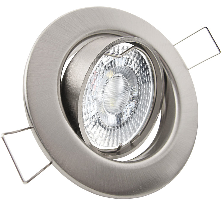 LED Einbaustrahler 230V Decora mit GU10 7W stufenlos dimmbar - Edelstahl gebürstet rund schwenkbar 