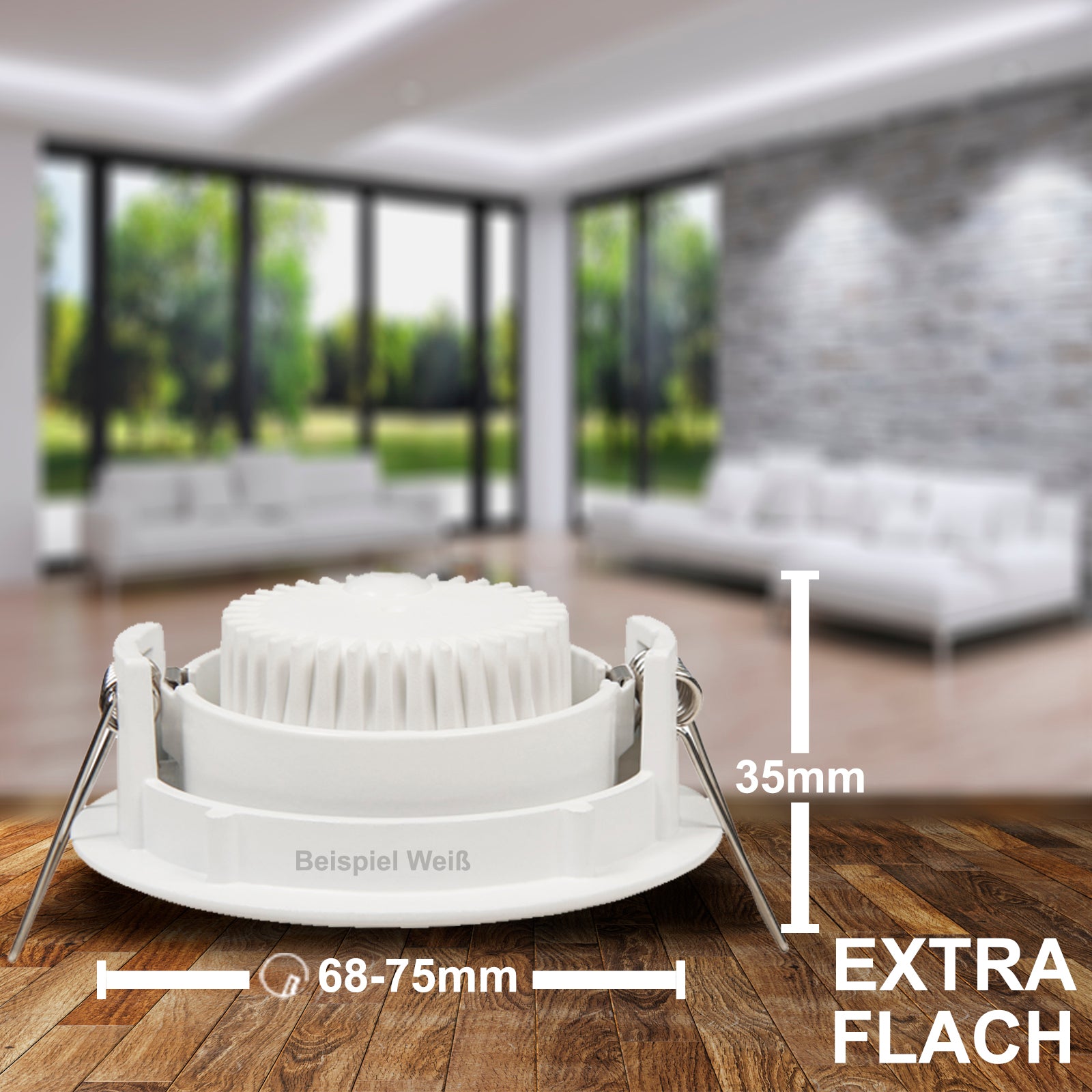 LED Einbaustrahler 230V Premio extra flach 35 mm 5W Spot - Einbauleuchte Weiß rund