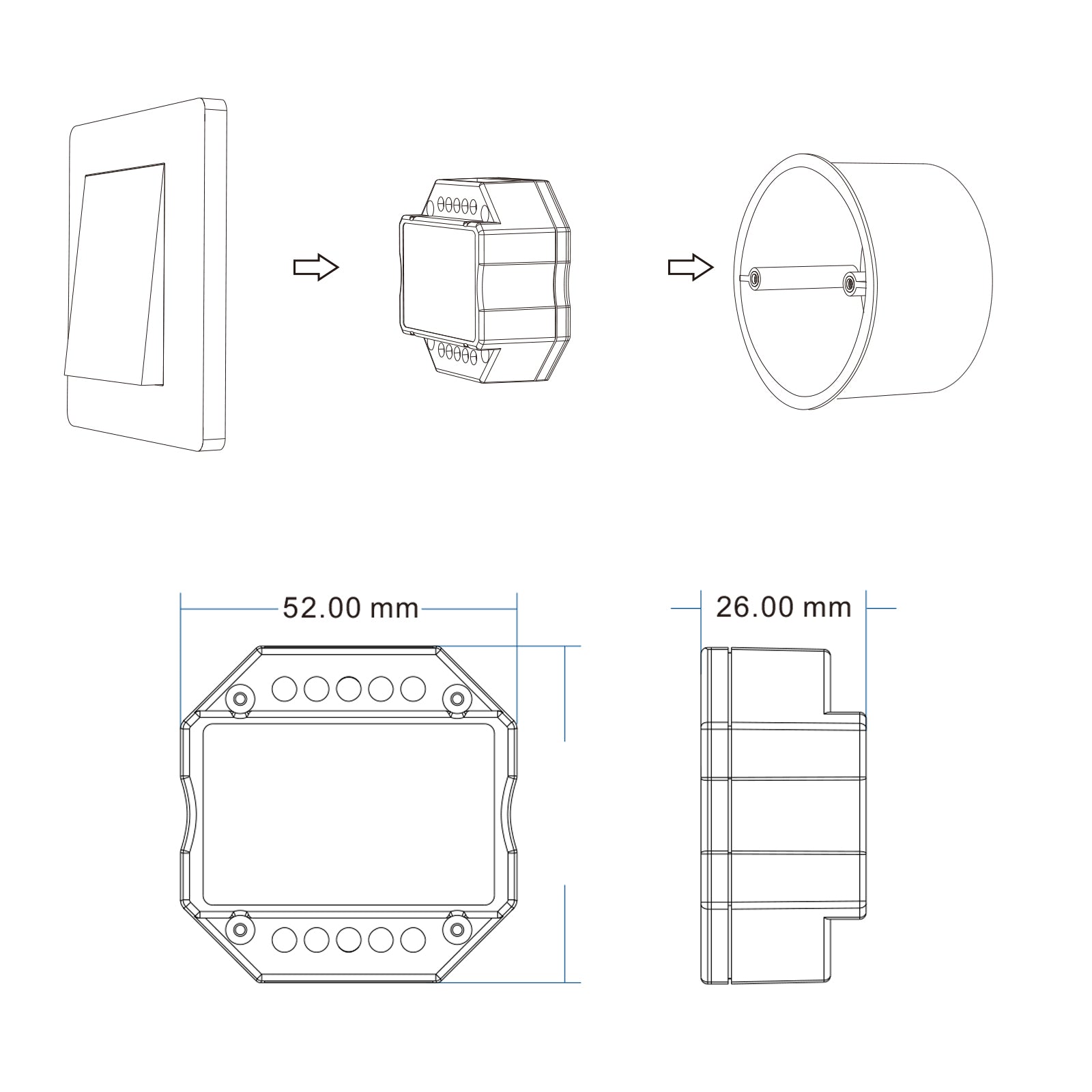 LED Dimmer 2-240 W 230V Universal Tast Dimmer Unterputz Dose 60mm stufenlos Einbau