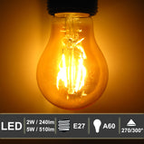 LED E27 Leuchtmittel RETRO Filament Glühbirne (A60) 2W o. 5W 230V 270/300° Abstrahlwinkel 2400k