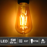 LED E27 Leuchtmittel RETRO Filament Glühbirne (ST58) 5W 230V 270° Abstrahlwinkel 2400k
