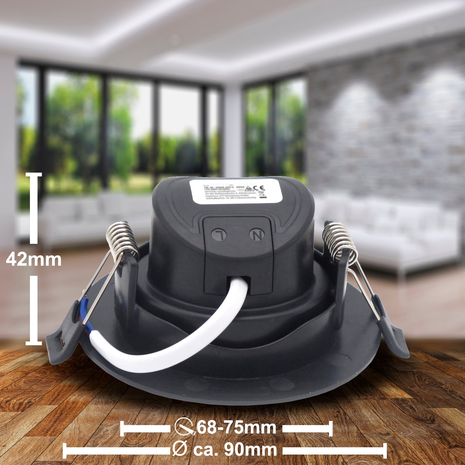 MERA LED 7W Einbaustrahler 230V Schwarz rund ultra flach Einbau Spots Leuchte Rückansicht