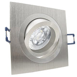 LED Einbaustrahler 230V Noble mit GU10 7W stufenlos dimmbar - Silber Alu eckig schwenkbar 