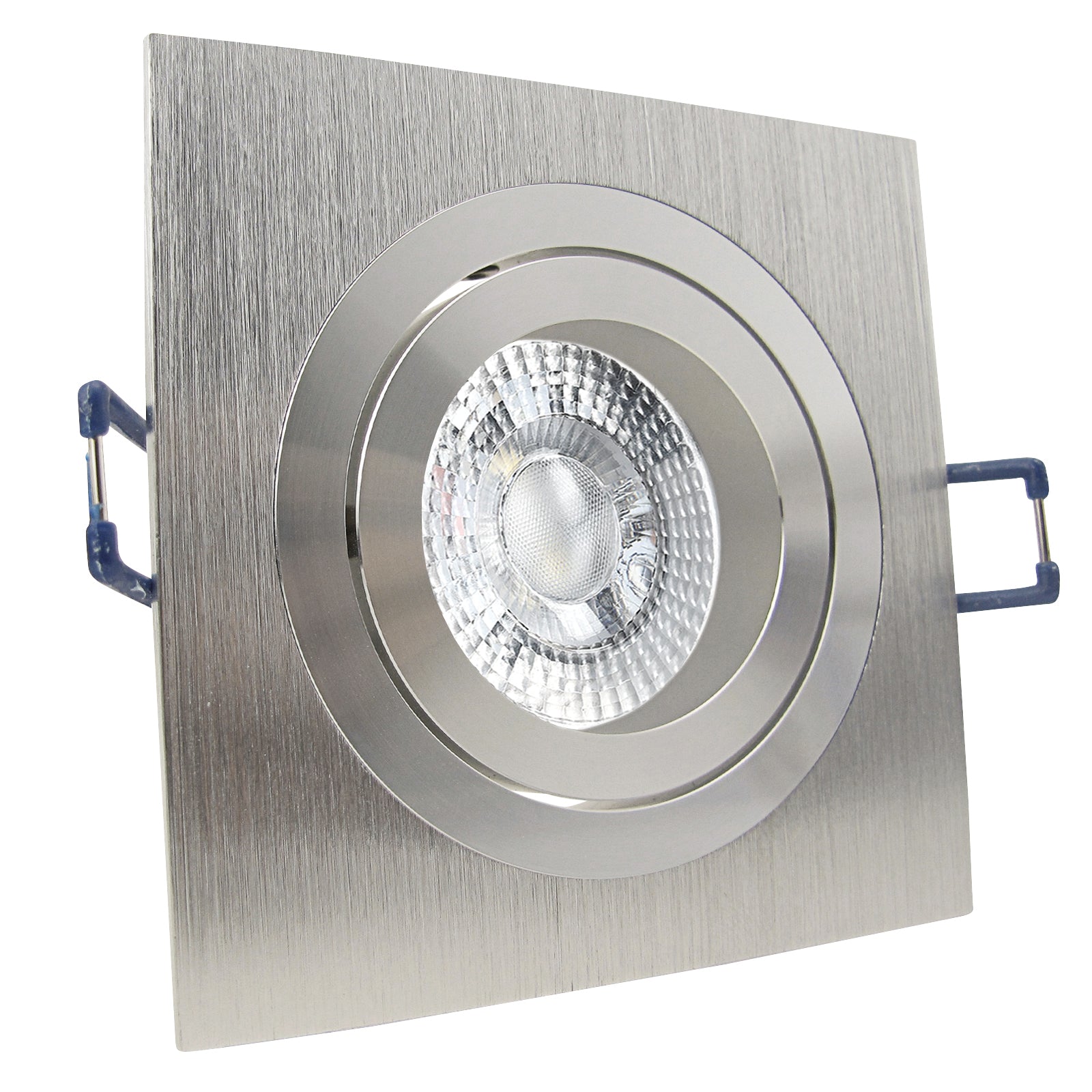 LED Einbaustrahler 230V Noble mit GU10 7W stufenlos dimmbar - Silber Alu eckig schwenkbar 