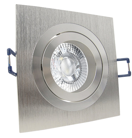 LED Einbaustrahler 230V Noble extra flach 35 mm 5W dimmbar in 3 Stufen - Alu Silber eckig