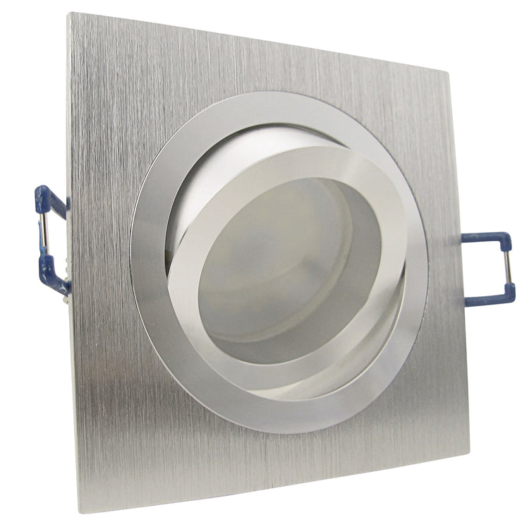 Einbaustrahler für LED Spots GU10 230V und GU5.3 12V- Einbaurahmen Noble Silber Alu eckig
