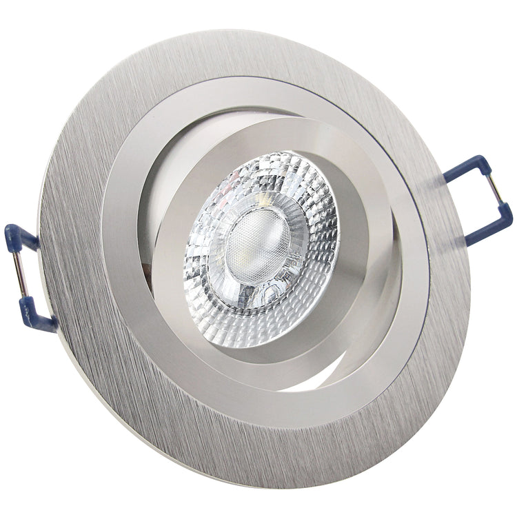 LED Einbaustrahler 230V Noble mit GU10 7W stufenlos dimmbar - Silber Alu  rund schwenkbar 